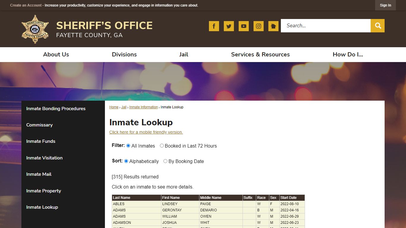 Inmate Lookup | Fayette County Sheriff, GA